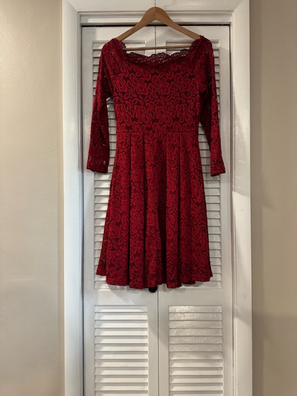 Red Lace Fit-and-Flare Dress